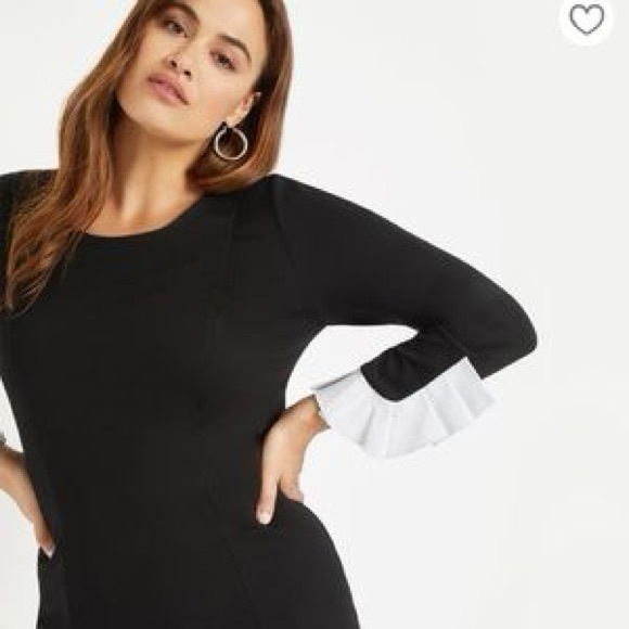 Eloquii - Long Sleeve Black Dress with White Cuffs- US 26 - Picture 3 of 5